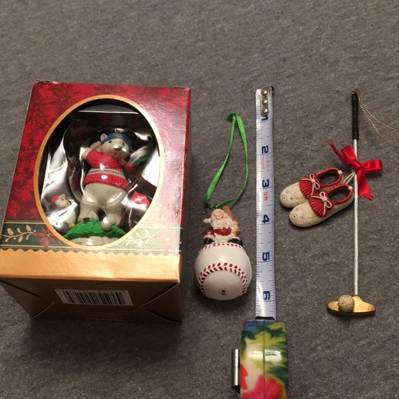 Set of 3 Sports Christmas Ornaments Golf/Baseball - Picture 7 of 8